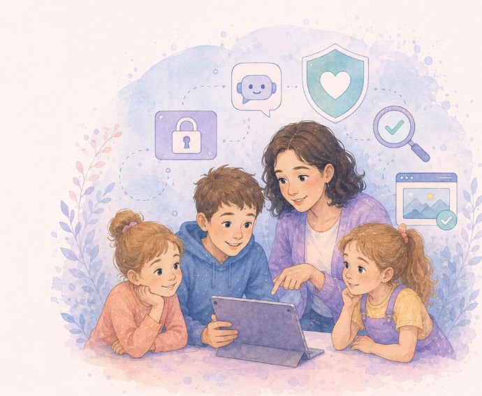 Dziecko uczy się bezpiecznego korzystania z internetu